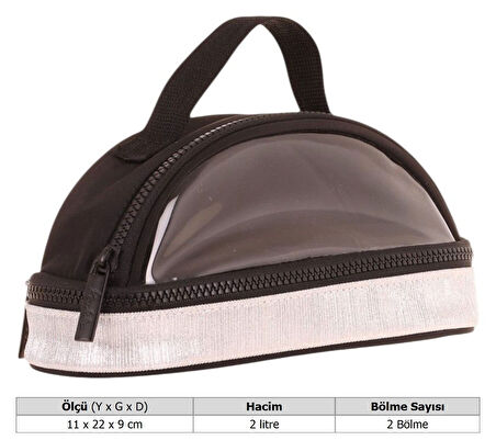 Kaukko Crescent Taşıma Saplı Kız Çocuk İki Gözlü Kalemlik - Siyah, Şeffaf Cepli - K2724