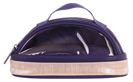 Kaukko Crescent Taşıma Saplı Kız Çocuk İki Gözlü Kalemlik - Lacivert, Şeffaf Cepli - K2725