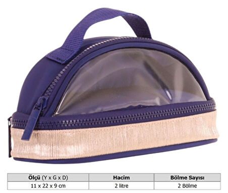 Kaukko Crescent Taşıma Saplı Kız Çocuk İki Gözlü Kalemlik - Lacivert, Şeffaf Cepli - K2725