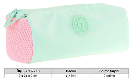 Kaukko İki Bölmeli Kız Çocuk Okul Kalem Çantası - Su Yeşili Pembe - K2737