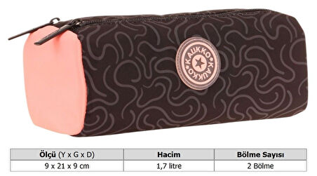 Kaukko İki Bölmeli Kız Çocuk Okul Kalem Çantası - Siyah Somon - K2747