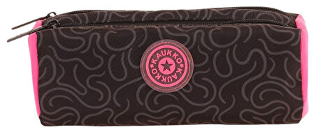 Kaukko İki Bölmeli Kız Çocuk Okul Kalem Çantası - Siyah Fuşya - K2749