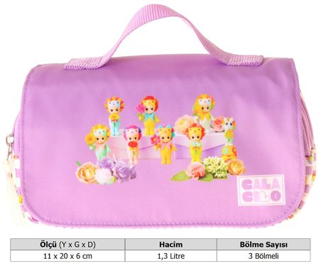 CalaCilo Taşıma Askılı Kız Çocuk Flowers Baskılı Şık Kalem Çantası (Lila) - C4073