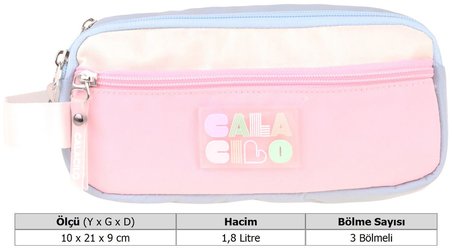CalaCilo Cloudy Pembe Mavi Renkli Kız Çocuk Üç Gözlü Kalem Çantası - Pembe - Mavi - C4088