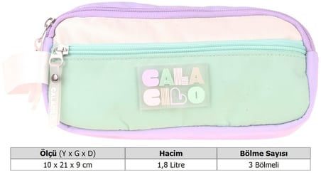 CalaCilo Rainbow Lila Yeşil Renkli Kız Çocuk Üç Gözlü Kalem Çantası - Lila - Yeşil - C4091