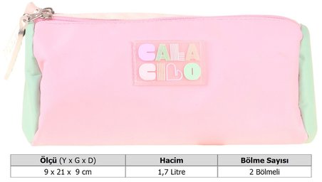 CalaCilo Kız Çocuk Scales Pembe Yeşil Renkli İki Bölmeli Kalem Çantası Okul Kalemliği - C4097