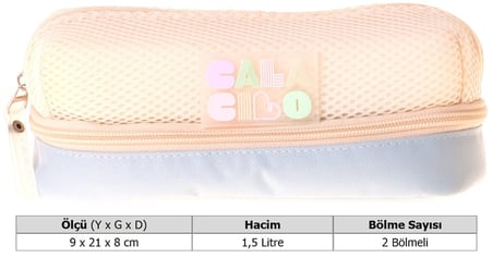 CalaCilo Turkuaz Smile Kız Çocuk Turkuaz Renkli İki Gözlü İlkokul Kalem Çantası (Kalemlik) - C4112
