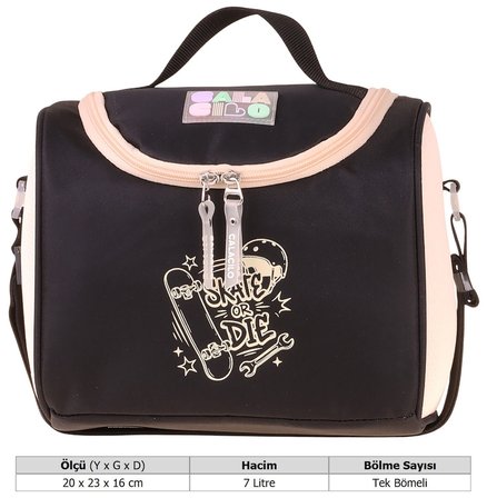 CalaCilo Kız Çocuk Siyah Krem Paten Baskılı Isı Yalıtımlı Okul Beslenme Çantası (Siyah - Bej) - C4114