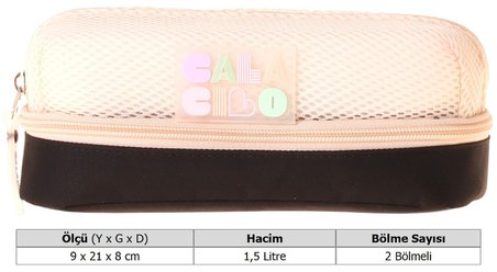 CalaCilo Siyah Krem Paten Kız Çocuk Siyah - Bej Renkli İki Gözlü İlkokul Kalem Çantası (Kalemlik) - C4115