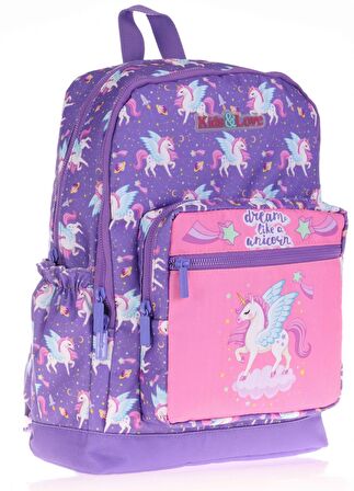 Kaukko Kids&Love İlkokul Kız Çocuk Mor Pembe Unicorn Okul Sırt Çantası