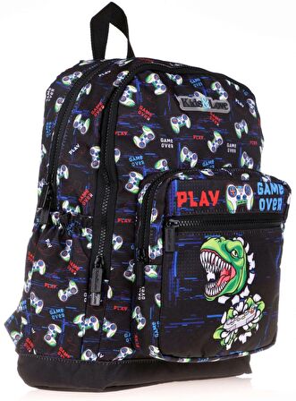 Kaukko Kids&Love Erkek Çocuk Siyah Dinazor İlkokul Okul Sırt Çantası - Dört Gözlü