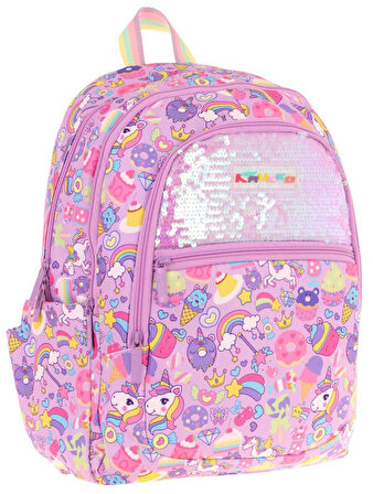 Kaukko Kids Kız Çocuk (Lila - Pullu Sweet Desenli) Dört Gözlü Okul Sırt Çantası - L5215