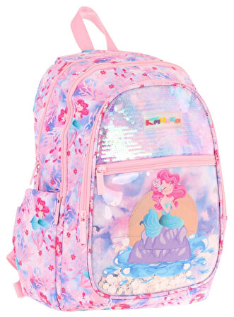 Kaukko Kids Kız Çocuk (Pembe Mavi - Pullu Denizkızı Desenli) Dört Gözlü Okul Sırt Çantası - L5217