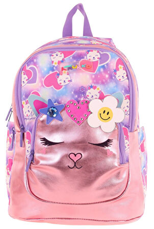 Kaukko Kids Kedi Şekilli Kız Çocuk Dört Gözlü Okul Çantası - L5219
