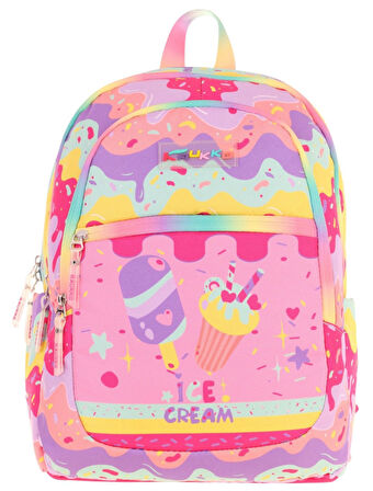 Kaukko Üç Bölmeli Kız Çocuk İlkokul Sırt Çantası (L5232) - Pembe Sarı - Dondurma Baskılı