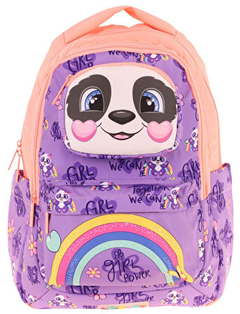 Kaukko Toys Kız Çocuk 3D Panda Şekilli İlkokul ve Günlük Sırt Çantası - Mor Somon - L5233