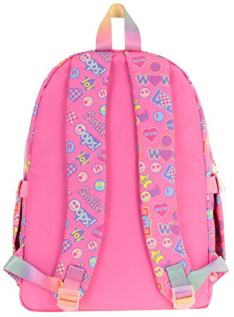 Kaukko Kids Kız Çocuk Armalı Yazı Desenli İlkokul Okul Sırt Çantası (Dört Bölmeli) - Pembe - L5237