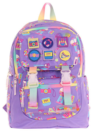 Kaukko Kids Kız Çocuk Armalı Hobi Desenli İlkokul Okul Sırt Çantası (Dört Bölmeli) - Mor - L5238