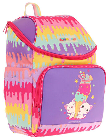Kaukko İki Bölmeli Ergonomik Kız Çocuk Okul Çantası (Sarı Mor - Dondurma Baskılı) - L5247