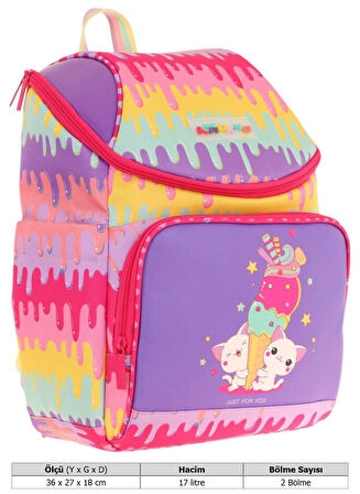 Kaukko İki Bölmeli Ergonomik Kız Çocuk Okul Çantası (Sarı Mor - Dondurma Baskılı) - L5247