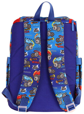 Kaukko İki Bölmeli Ergonomik Erkek Çocuk Okul Çantası (Lacivert Kırmızı - Kamyon Desenli) - L5257