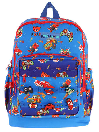 Kaukko Kids Dört Bölmeli Erkek Çocuk Silikon Aksesuarlı Mavi Kırmızı İlkokul Çantası