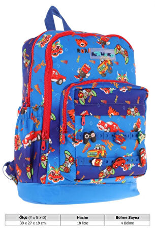 Kaukko Kids Dört Bölmeli Erkek Çocuk Silikon Aksesuarlı Mavi Kırmızı İlkokul Çantası