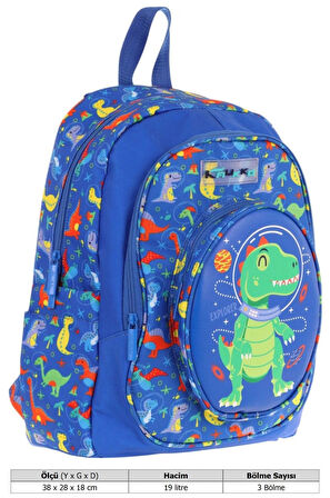 Kaukko Kids Üç Gözlü (Erkek Çocuk) Okul Sırt Çantası (3D Dinazor Detaylı) - L5262