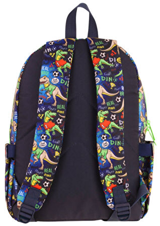 Kauıkko Kids Siyah Yeşil Dinazor Baskılı Erkek Çocuk Okul Çantası - L5266 - Dört Gözlü