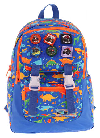 Kaukko Kids Erkek Çocuk Armalı Dinazor Desenli İlkokul Okul Sırt Çantası (Dört Bölmeli) - Mavi - L5278