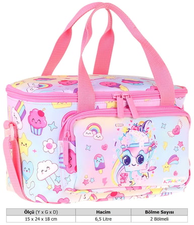 Kaukko Kids İki Bölmeli Thermo Okul Beslenme Çantası - Dondurma Desenli Pembe Renk (Kız Çocuk) - L5284