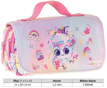 Kaukko Kids Taşıma Askılı Kız Çocuk Dondurma Desenli Şık Kalem Çantası (Pembe) - L5285