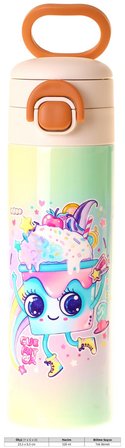Kaukko Kids 520 ml Dondurma Desenli Pembe Kız Çocuk Çelik Termos Matara (Çift İçim Kilitli Kapak) - L5286