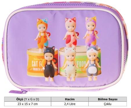 Kaukko Kids Cat Life Baskılı Mor - Krem Kız Çocuk Organizer Kalem Çantası - Kalemlik - L5296