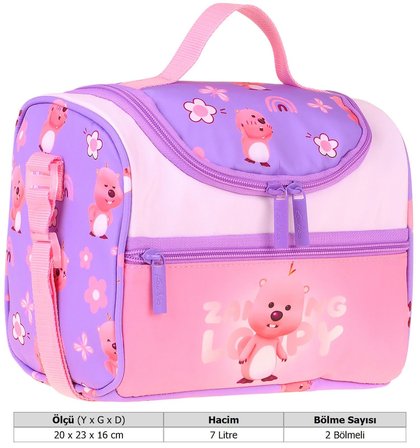 Kaukko Kids Kız Çocuk Loopy Baskılı Isı Yalıtımlı Okul Beslenme Çantası (Lila - Pembe) - L5304