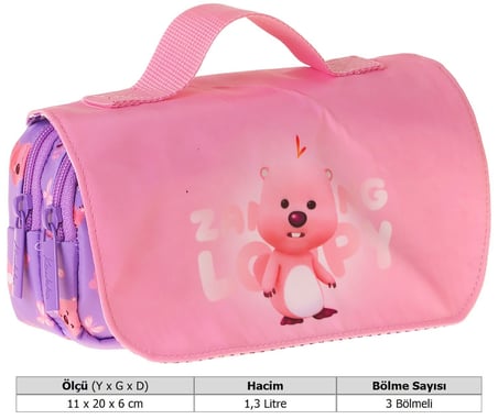 Kaukko Kids Taşıma Askılı Kız Çocuk Loopy Baskılı Şık Kalem Çantası (Lila - Pembe) - L5305