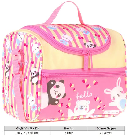 Kaukko Kids Kız Çocuk Hello Baskılı Isı Yalıtımlı Okul Beslenme Çantası (Sarı - Pembe) - L5309