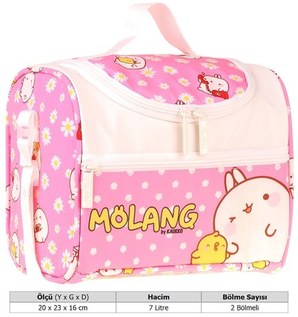 Kaukko Kids Kız Çocuk Molang Baskılı Isı Yalıtımlı Okul Beslenme Çantası (Pembe - Sarı) - L5319