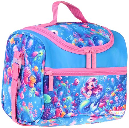 Kaukko Kids Kız Çocuk Mercan ve Denizkızı Baskılı Isı Yalıtımlı Okul Beslenme Çantası (Pembe - Mavi) - L5324