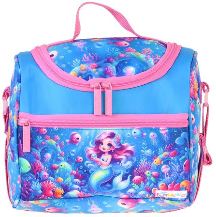 Kaukko Kids Kız Çocuk Mercan ve Denizkızı Baskılı Isı Yalıtımlı Okul Beslenme Çantası (Pembe - Mavi) - L5324