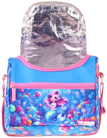 Kaukko Kids Kız Çocuk Mercan ve Denizkızı Baskılı Isı Yalıtımlı Okul Beslenme Çantası (Pembe - Mavi) - L5324