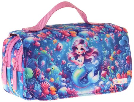 Kaukko Kids Taşıma Askılı Kız Çocuk Mercan ve Denizkızı Baskılı Şık Kalem Çantası (Pembe - Mavi) - L5325