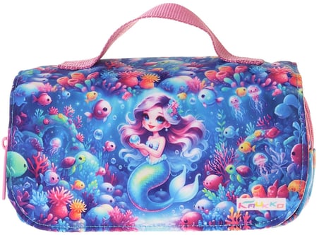 Kaukko Kids Taşıma Askılı Kız Çocuk Mercan ve Denizkızı Baskılı Şık Kalem Çantası (Pembe - Mavi) - L5325