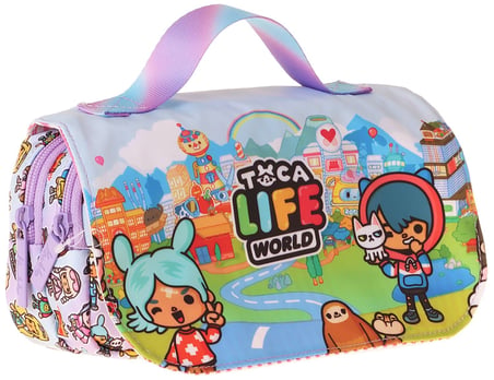 Kaukko Kids Taşıma Askılı Kız Çocuk Toca Life Baskılı Şık Kalem Çantası (Lila - Turkuaz) - L5340