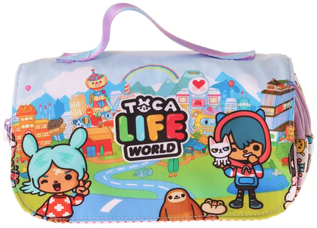 Kaukko Kids Taşıma Askılı Kız Çocuk Toca Life Baskılı Şık Kalem Çantası (Lila - Turkuaz) - L5340