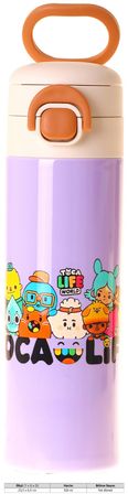 Kaukko Kids 520 ml Toca Life Baskılı Lila - Turkuaz Kız Çocuk Çelik Termos Matara (Çift İçim Kilitli Kapak) - L5341