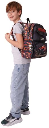 Kaukko Kids Erkek Çocuk Arazi Aracı Baskılı Okul Çantası - Siyah - Kırmızı - Soil Truck - L5359