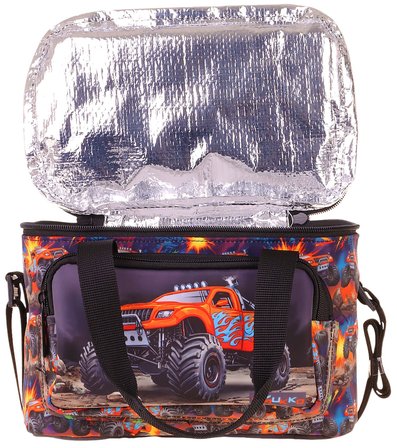 Kaukko Kids İki Bölmeli Thermo Okul Beslenme Çantası - Arazi Aracı Baskılı Siyah - Kırmızı Renk (Erkek Çocuk) - L5360