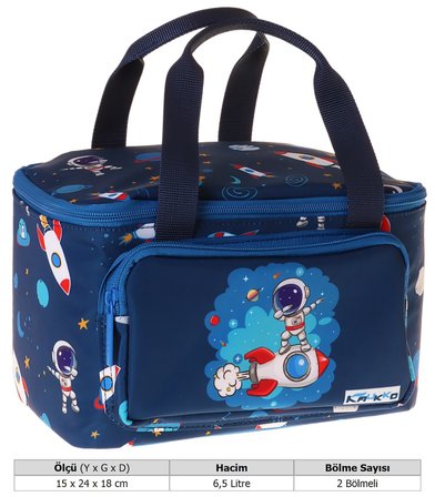 Kaukko Kids İki Bölmeli Thermo Okul Beslenme Çantası - Astronot Baskılı Lacivert Renk (Erkek Çocuk) - L5365