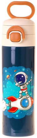Kaukko Astronot Baskılı Çelik Matara Lacivert 520 ml Çift Kilitli Kapak